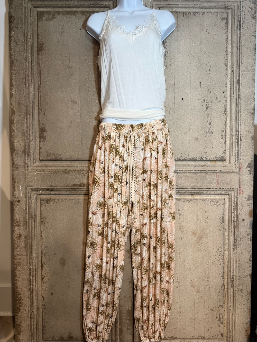 POL Pink Palm-Print Drawstring Track Pants